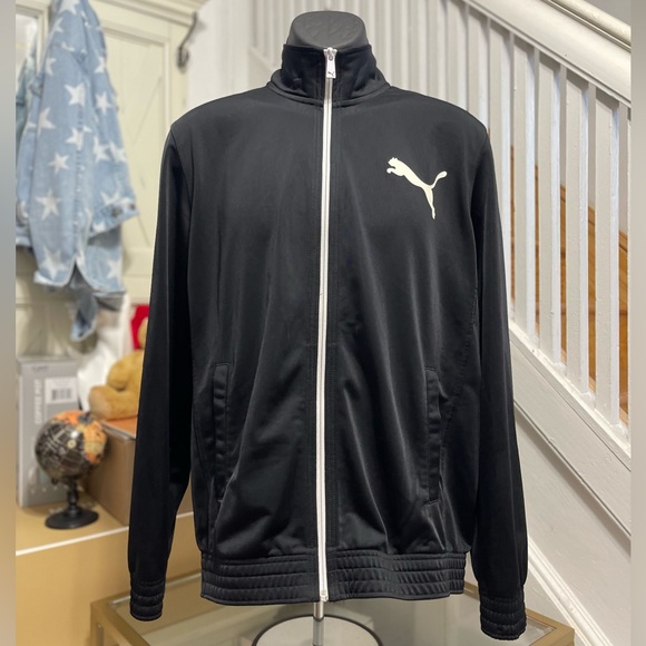 EUC Men’s Size Medium Puma Full Zip Tract Jacket With Logo Print In Black/White - Picture 4 of 12